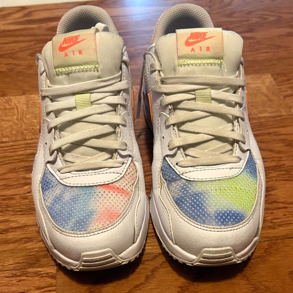 Nike Air Sneakers - White with Blue, Green, and Orange Accents